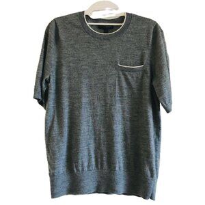 Banana Republic Short Sleeve Sweater 100% Merino Wool Size M Crew Neck Gray
